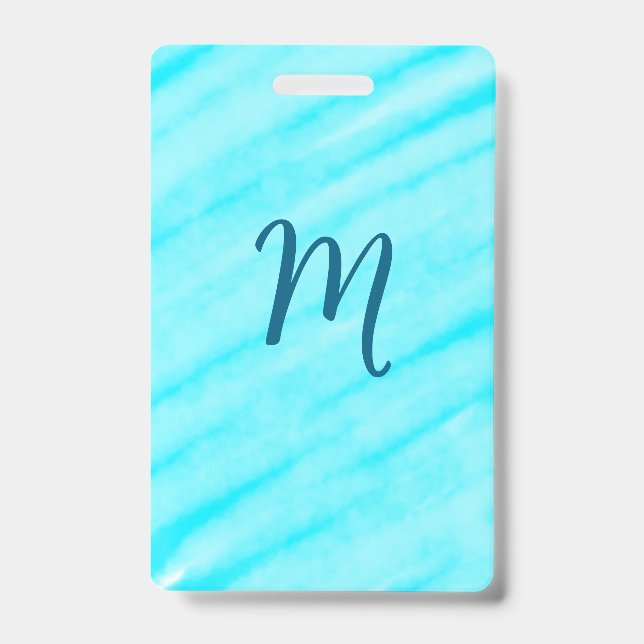 Crachá simple blue whi watercolor lines add your monogram (Frente)