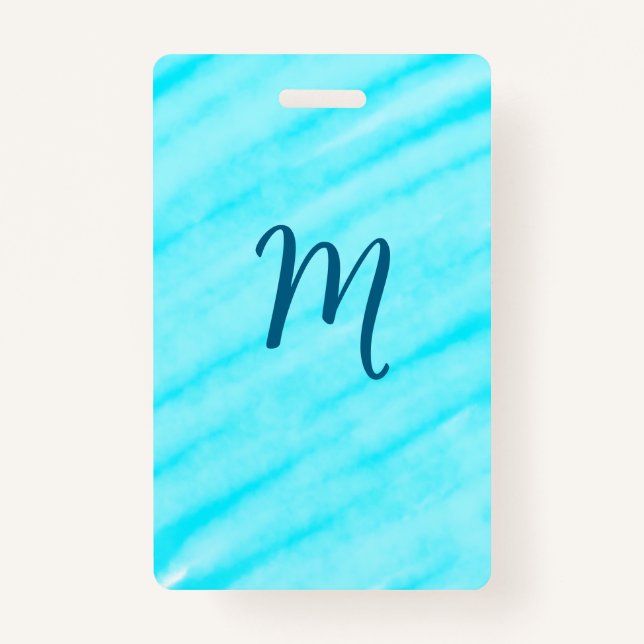 Crachá simple blue whi watercolor lines add your monogram (Frente)