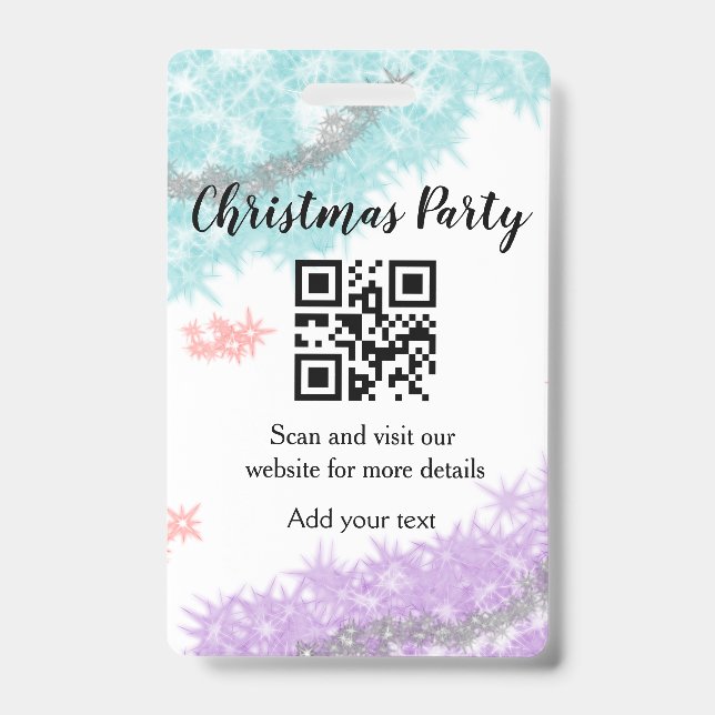 Crachá Simple christmas party website barcode QR add name (Frente)