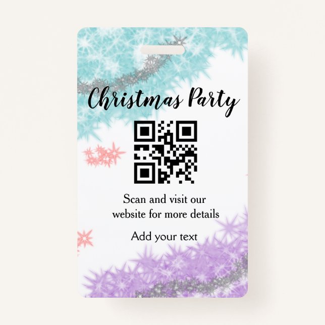 Crachá Simple christmas party website barcode QR add name (Frente)
