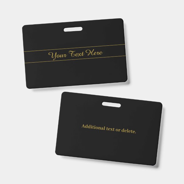 Crachá Simple Customizable Gold & Black Text Design  (Frente e verso)