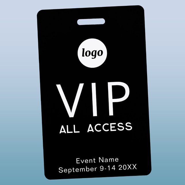 Crachá Simple Logo Minimalist VIP Event (Simple logo custom text VIP all access pass black)