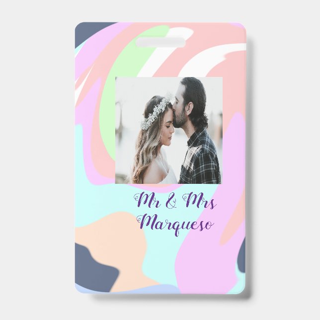 Crachá simple minimal add your name photo pastel paint ef (Frente)