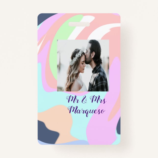 Crachá simple minimal add your name photo pastel paint ef (Frente)