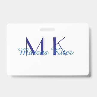 Crachá simple minimal monogram personalized name blue ret