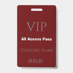Crachá Simples de concerto de acesso VIP completo