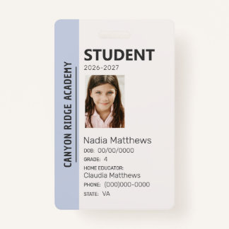 Crachá Sky Blue Stripe Homeschool Student ID Badge