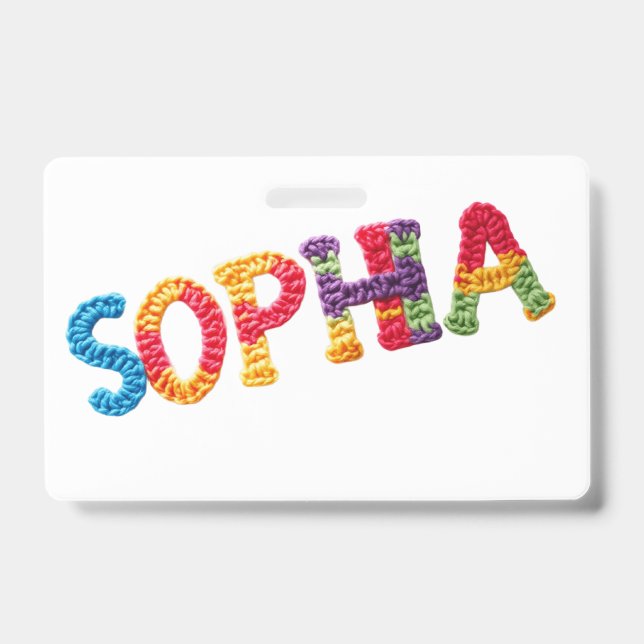 Crachá Sophia Name in Vibrant Crochet Pattern (Frente)