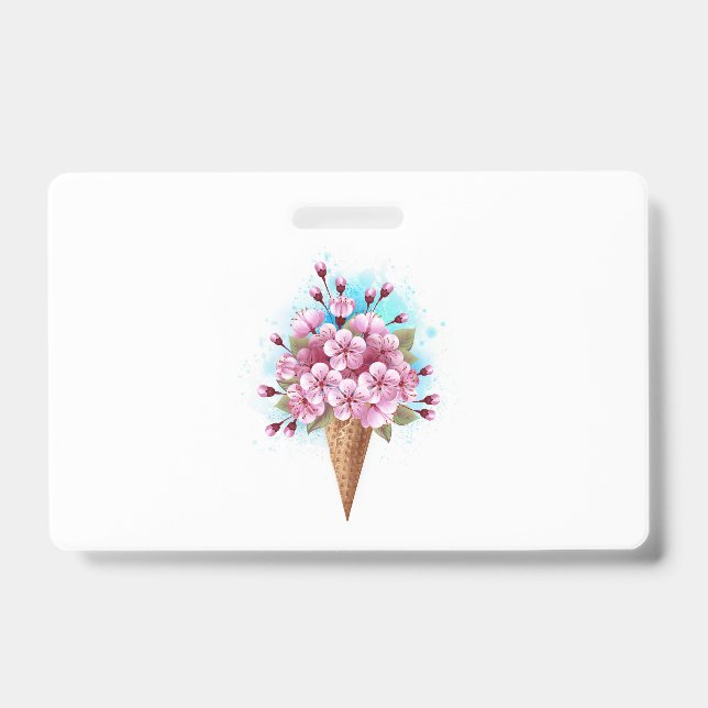 Crachá Sorvete Waffle Rosa Sakura Cone (Frente)