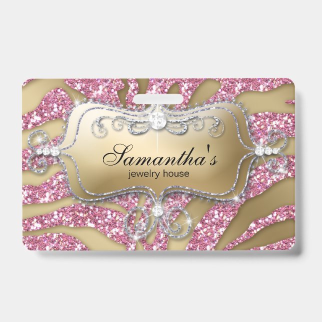 Crachá Sparkle Jewelry Zebra Dourada Rosa (Frente)