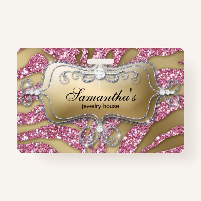 Crachá Sparkle Jewelry Zebra Dourada Rosa (Frente)