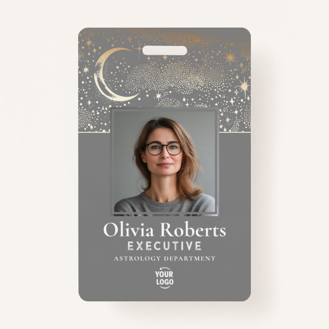 Crachá Stars Moon Celestial Noite Segurança da Empresa (Frente)