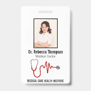 Crachá Stethoscope Medicina ECG Wave EKG Linha ID da fo