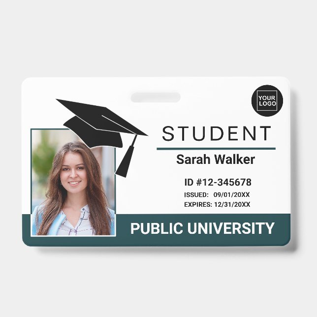 Crachá Student Photo ID School University Badge – Teal (Frente)