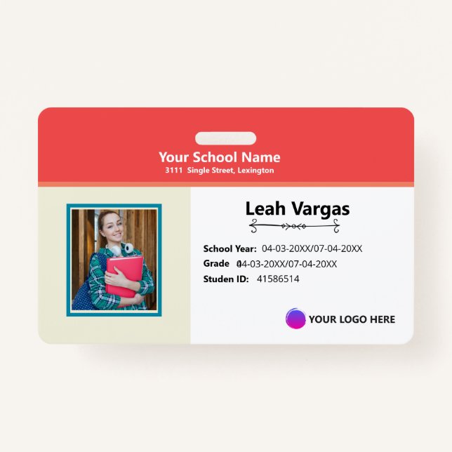 Crachá Student School Badge - Modern Identification card (Frente)