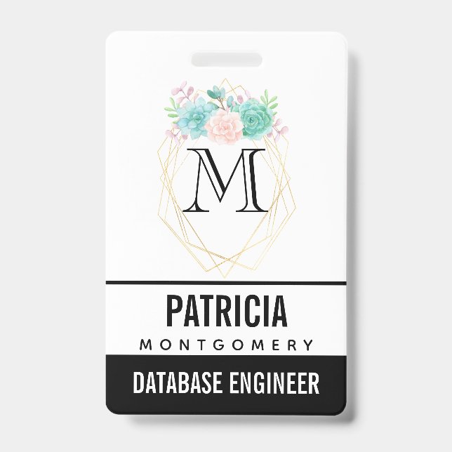 Crachá Sucultos Modernos de Cor de Água Rosa e Verde (Frente)