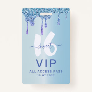 Crachá Sweet 16 Ice Blue Metallic Invitation