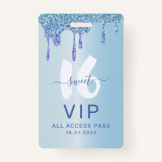 Crachá Sweet 16 Ice Blue Metallic Invitation