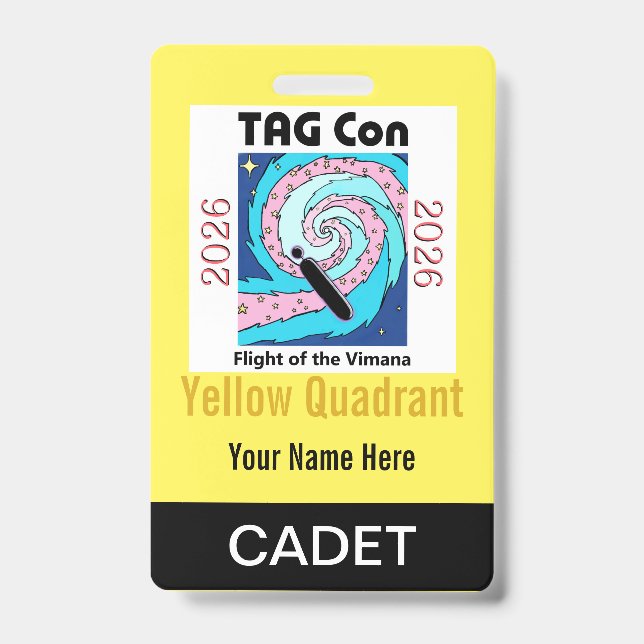 Crachá TAG Con 2026 - Yellow Quadrant - Cadet Badge (Frente)