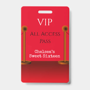 Crachá Tape Vermelho Hollywood Sweet Sixteen VIP Acesso T