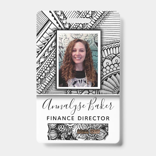 Crachá Tatuagem Tribal Preto e Branco Foto do Funcionário (Frente)