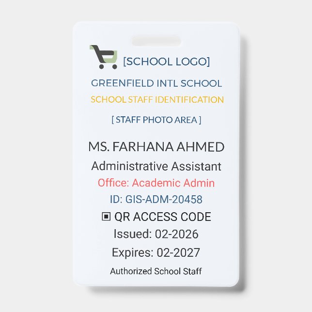 Crachá Teacher Badge | Assistant ID – School Staff (Front)