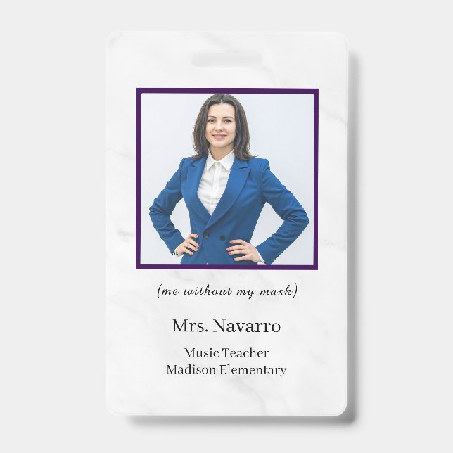 Crachá Teacher ID Card Name School Template Photo Badge  (Frente)