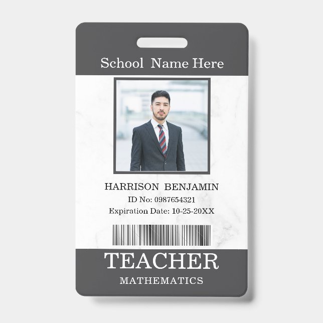 Crachá Teacher ID Card Name School Template Photo Badge  (Frente)