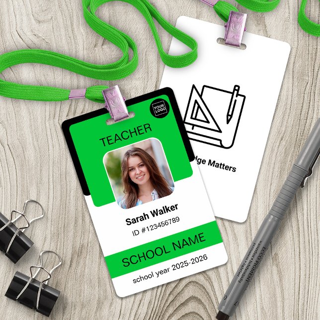 Crachá Teacher Photo ID Badge – School Staff - Green (Teacher Photo ID Badge – School Staff - Green)