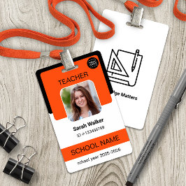 Crachá Teacher Photo ID Badge – School Staff - Orange