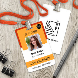 Crachá Teacher Photo ID Badge School Staff Yellow Orange