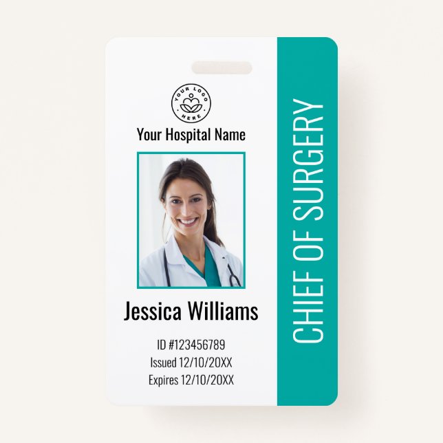 Crachá Teal de ID de Foto de Funcionário Médico Personali (Frente)