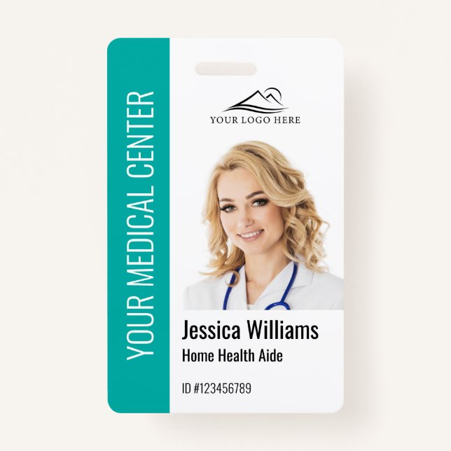 Crachá Teal de identificação de foto médica do Home Healt (Frente)