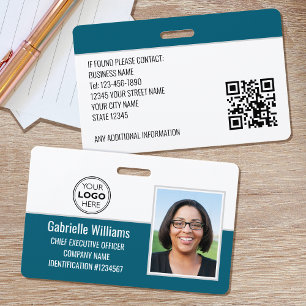 Crachá Teal de Segurança de Fotos para ID de Funcionário 