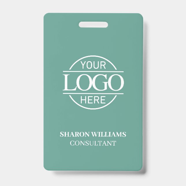 Crachá Teal Green Employee ID with Custom Business Logo (Frente)