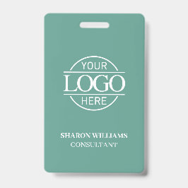 Crachá Teal Green Employee ID with Custom Business Logo