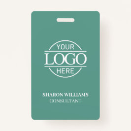 Crachá Teal Green Employee ID with Custom Business Logo