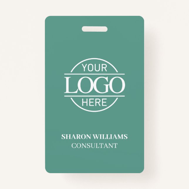 Crachá Teal Green Employee ID with Custom Business Logo (Frente)