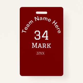 Crachá team name add player name date sports men