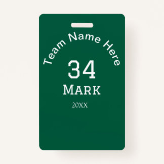 Crachá team name add player name date sports men