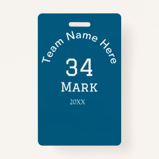 Crachá team name add player name date sports men