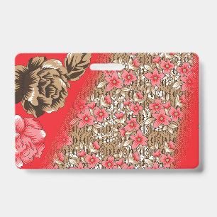 Crachá Tecido vermelho vibrante com flores intricadas e