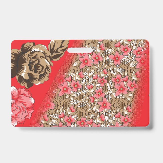 Crachá Tecido vermelho vibrante com flores intricadas e (Frente)
