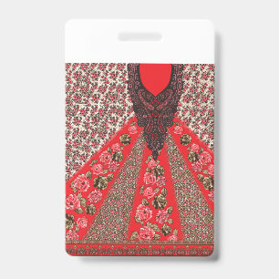 Crachá Tecido vermelho vibrante com intrincado floral e
