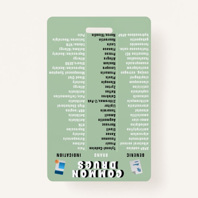 Crachá Técnico de Farmácia - 50 Medicamentos e Indicações (Frente)