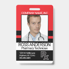 Crachá Técnico de Farmácia - Vermelho e Preto