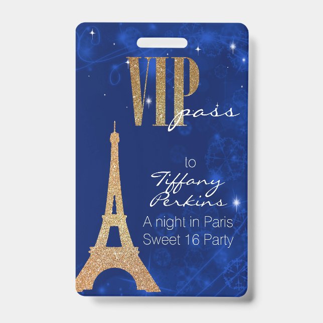 Crachá temático do VIP do partido de Paris (Frente)