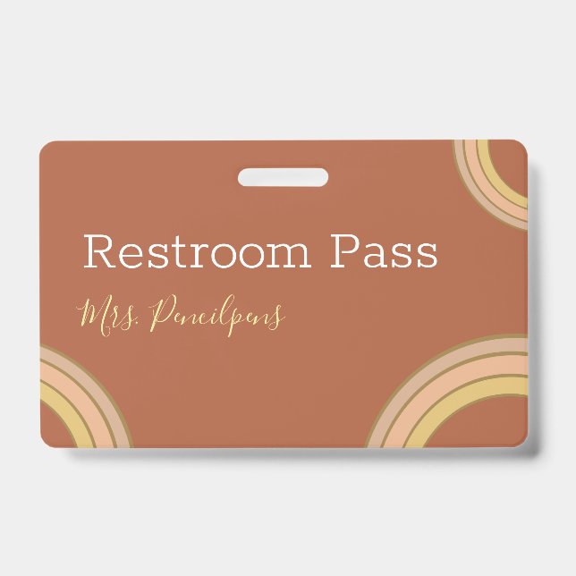 Crachá Terracotta Boho Rainbow Pass Personalizado Hall (Front)