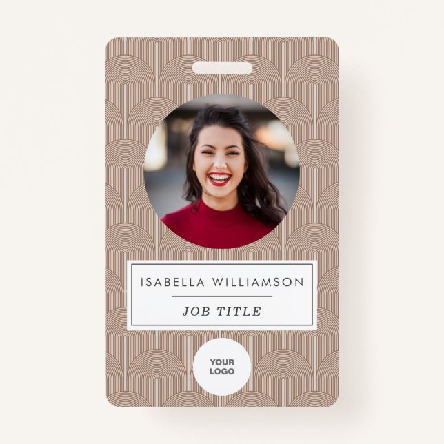 Crachá Terracotta Brown Lines ID de Foto Única do Funcion (Frente)