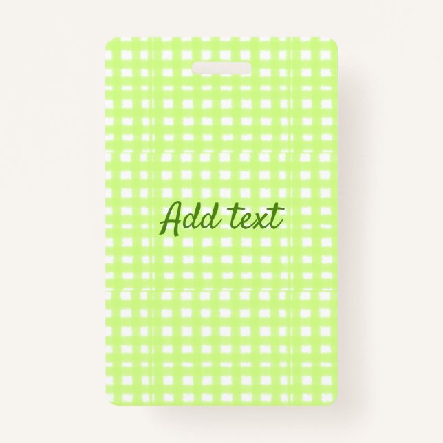 Crachá Texto adicional personalizado do ginham de xadrez  (Frente)